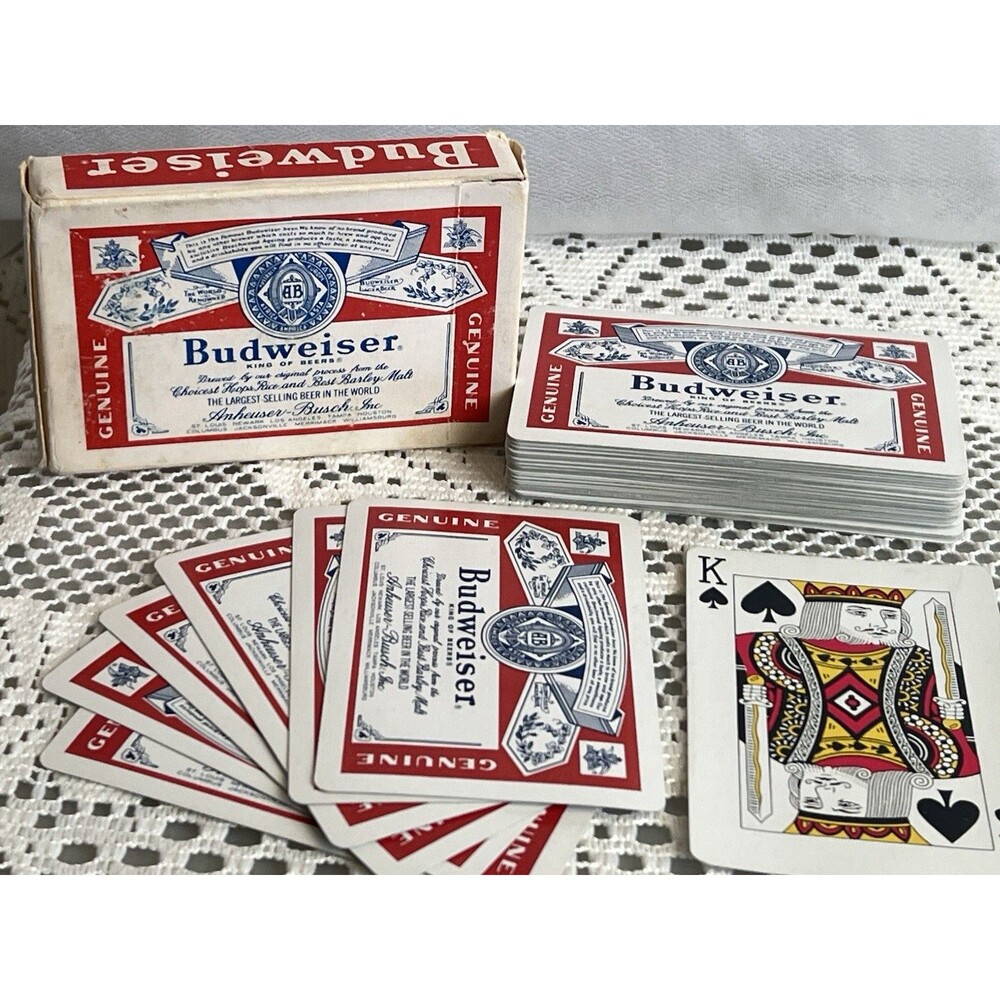 1957 Budweiser Playing Cards Complete 54 Card Deck Jokers Original Box Vintage